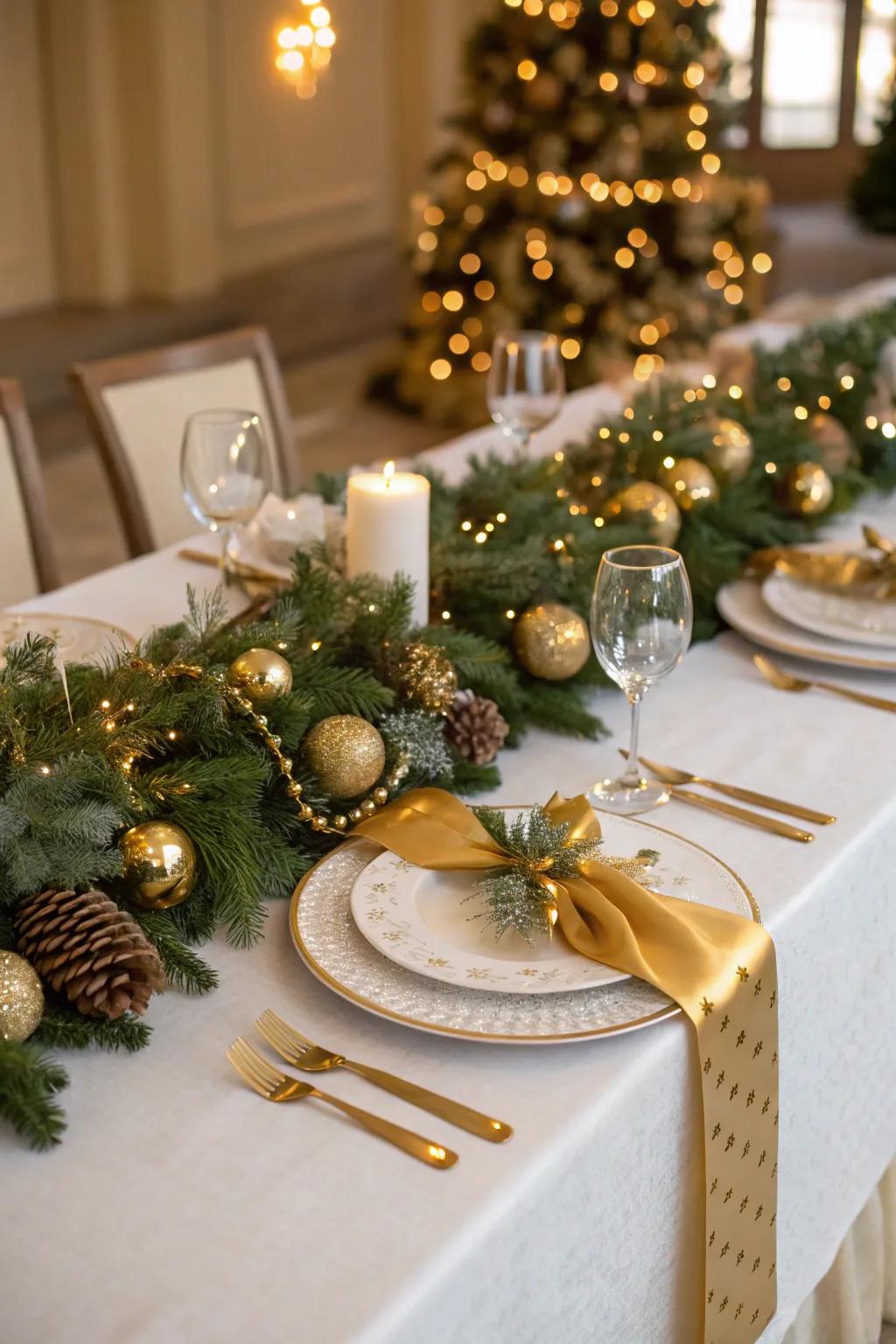 Pine and gold combine for festive glamour.