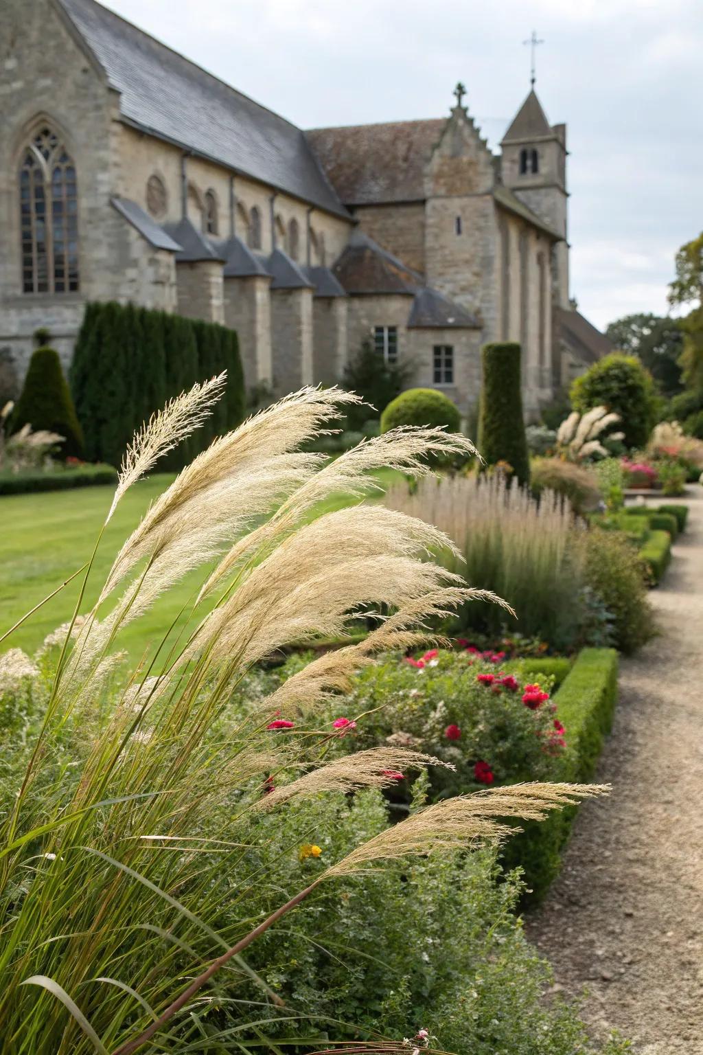 Ornamental grasses add movement and elegance.