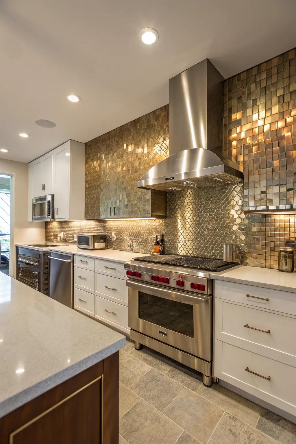 Metallic accents add a touch of luxury to this classic kitchen.