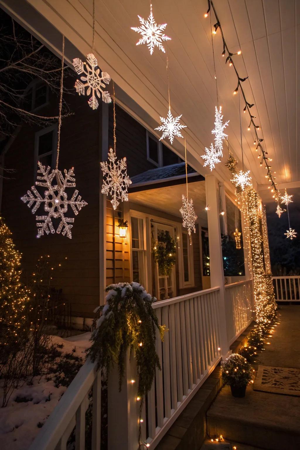 Wintry charm with illuminated snowflakes.