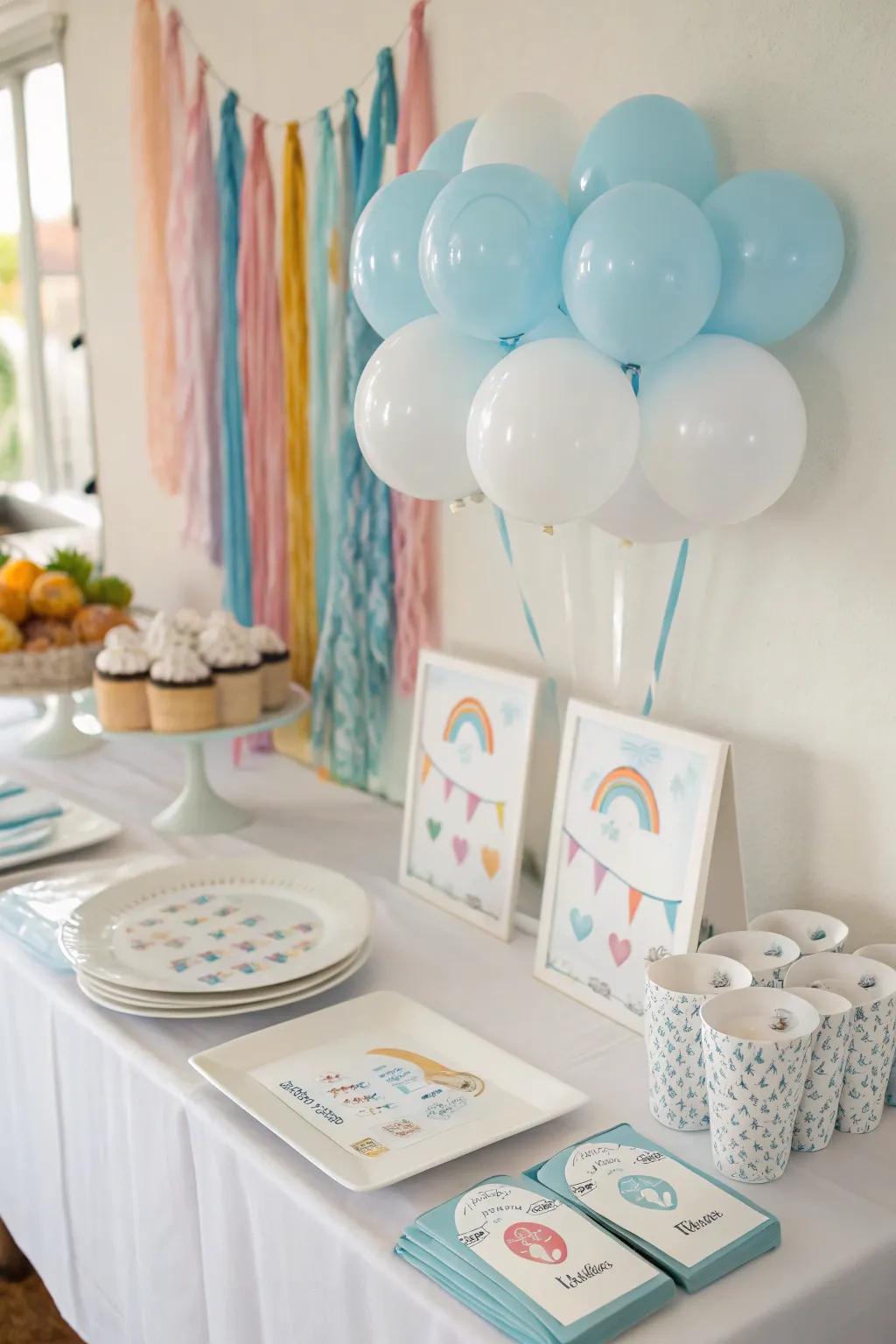 Cloud-themed games add a playful and interactive element to the baby shower.