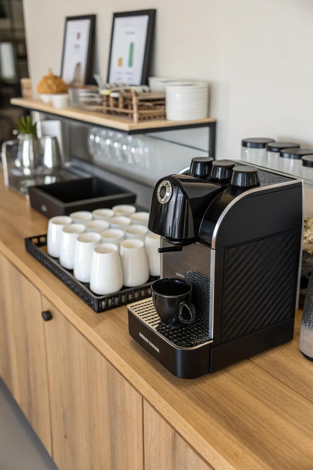 Monochrome magic for a sleek and sophisticated coffee bar.
