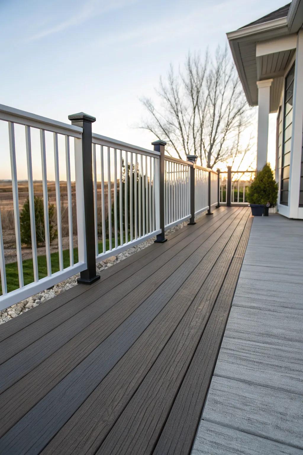 Mixing textures in railings adds depth to your deck design.