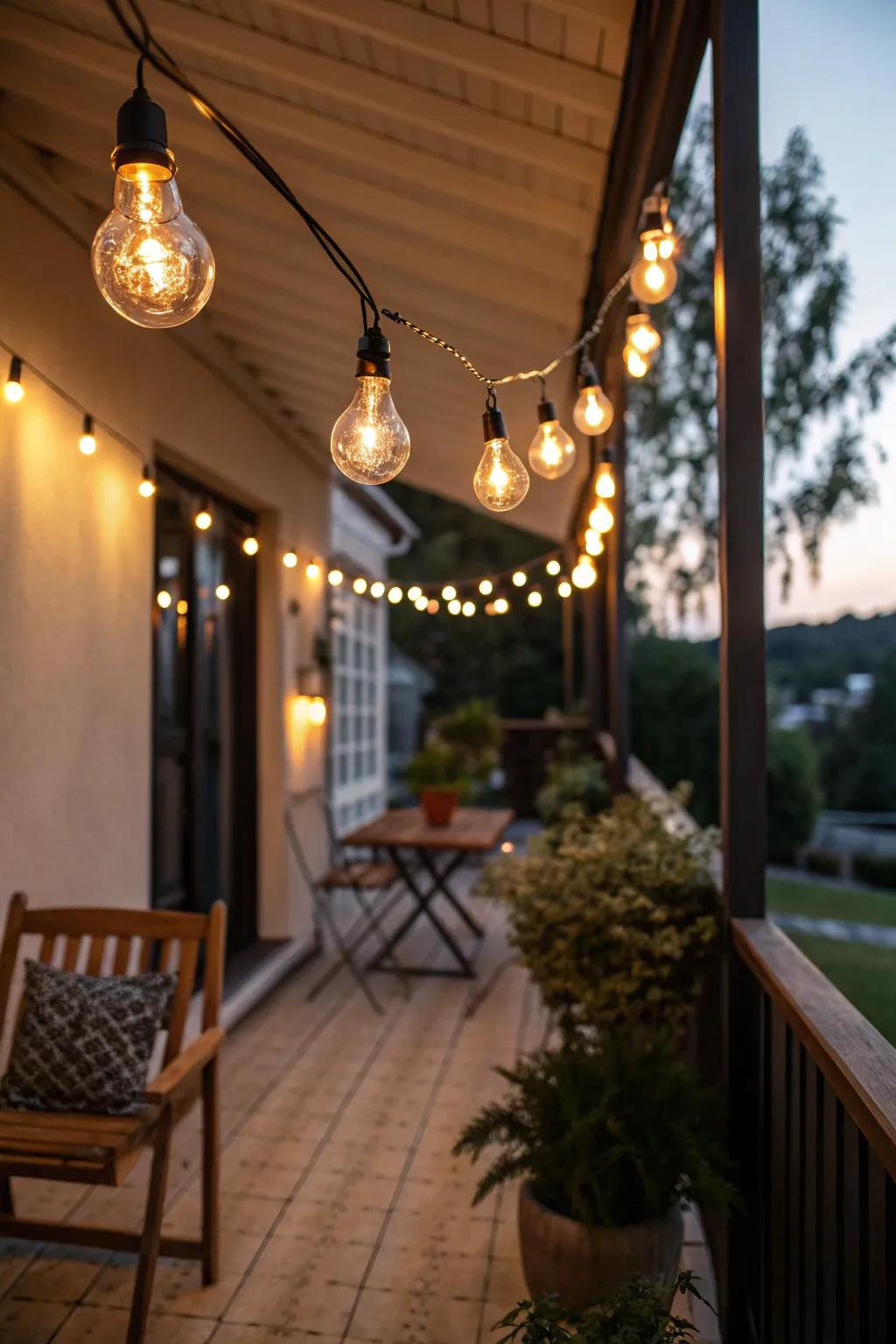 A nostalgic glow from vintage-style bulbs.