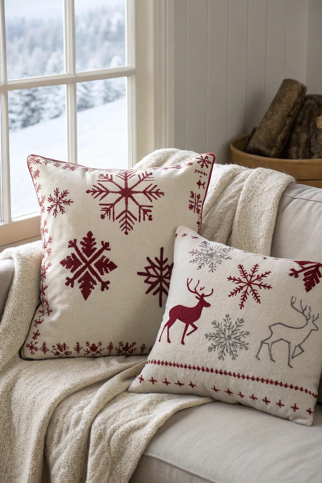 Themed pillows bring festive charm to the space.