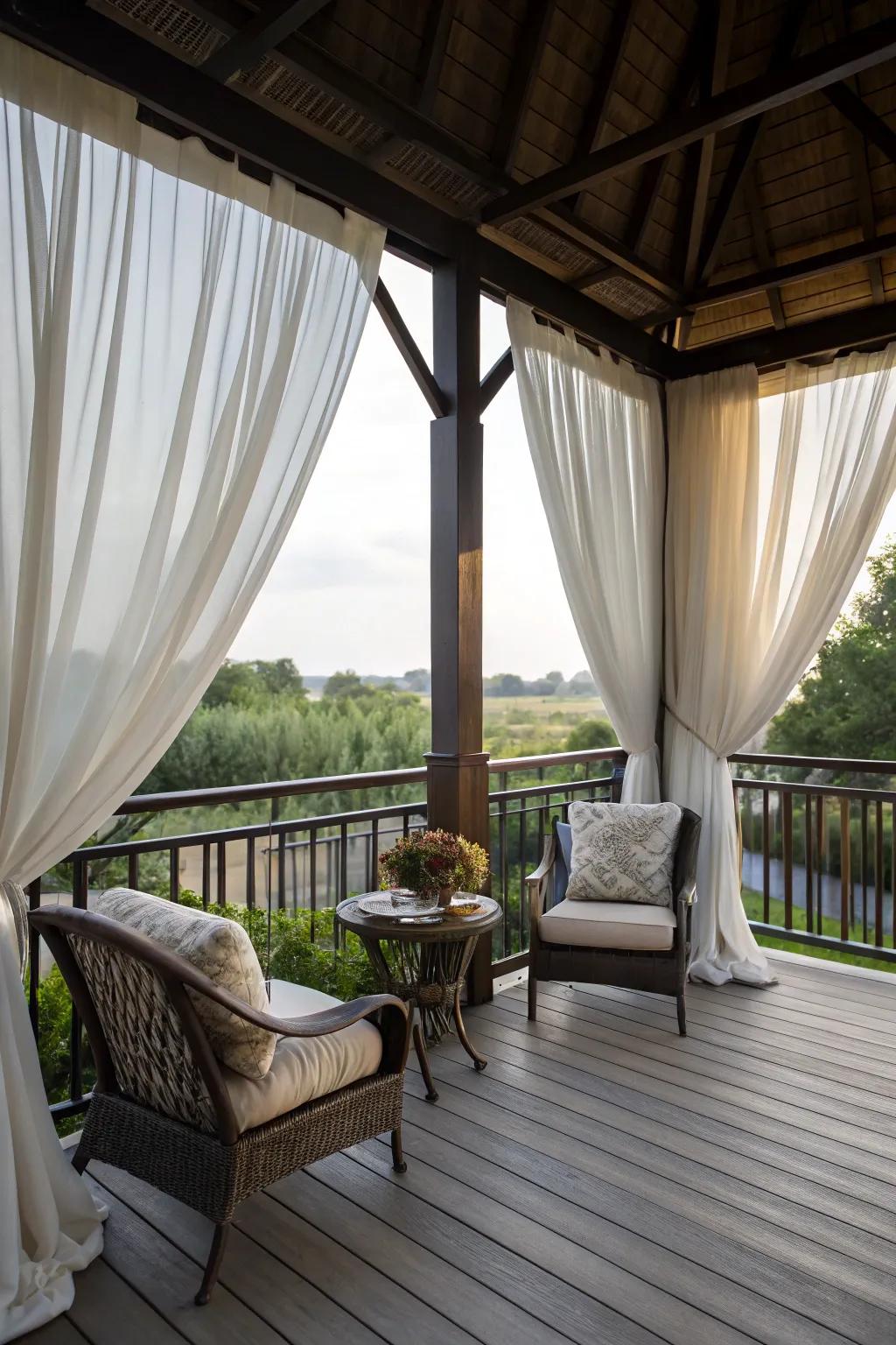 Curtains add privacy and elegance to any deck setting.