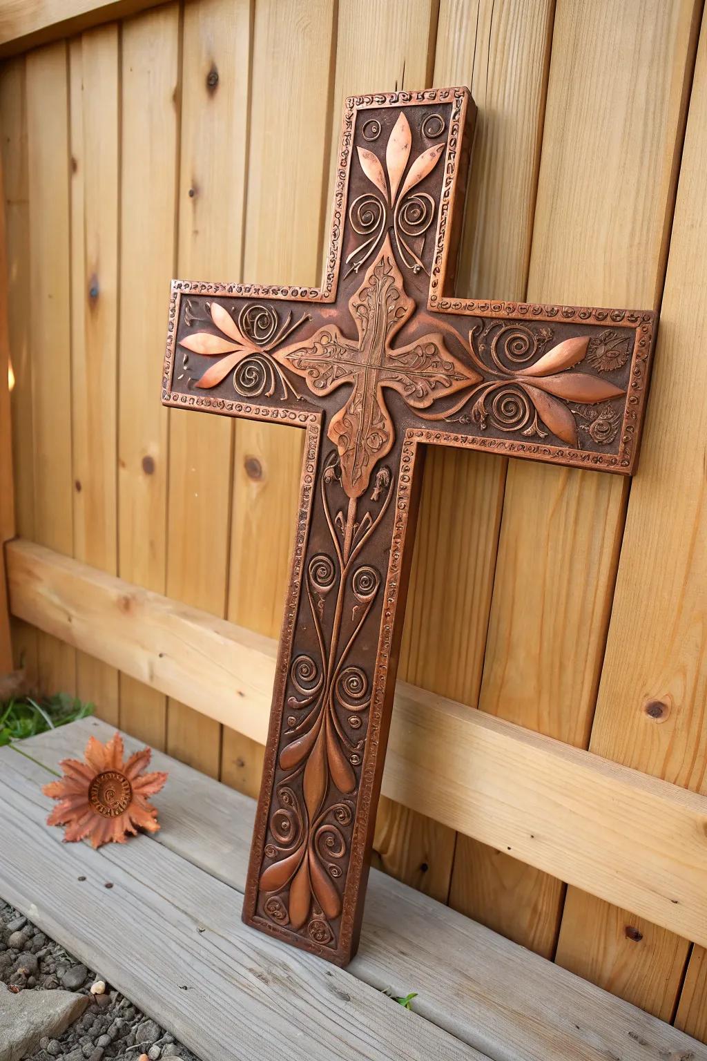 Cross with intricate copper accents