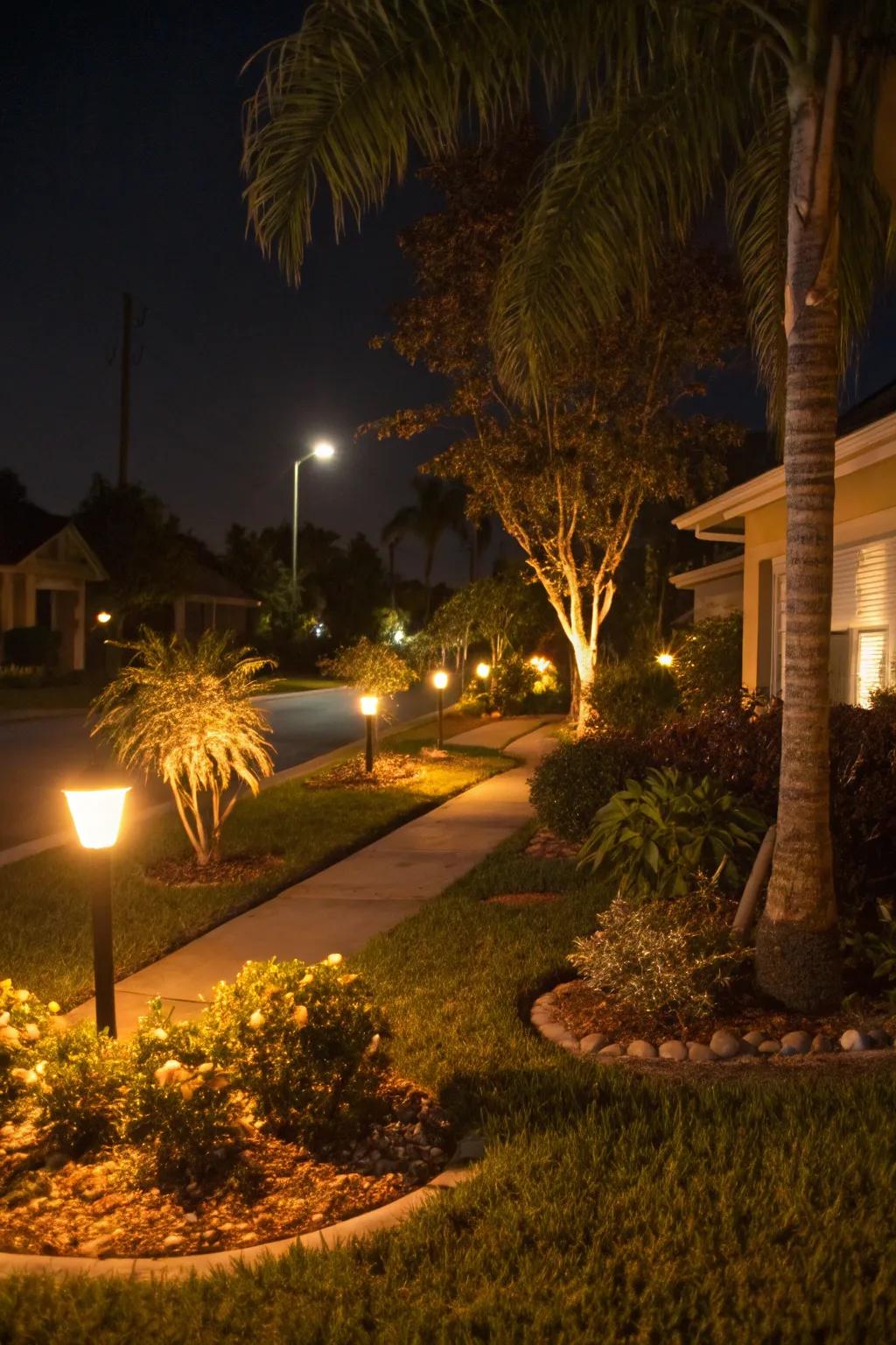 Garden lighting adds a magical touch to your nighttime landscape.