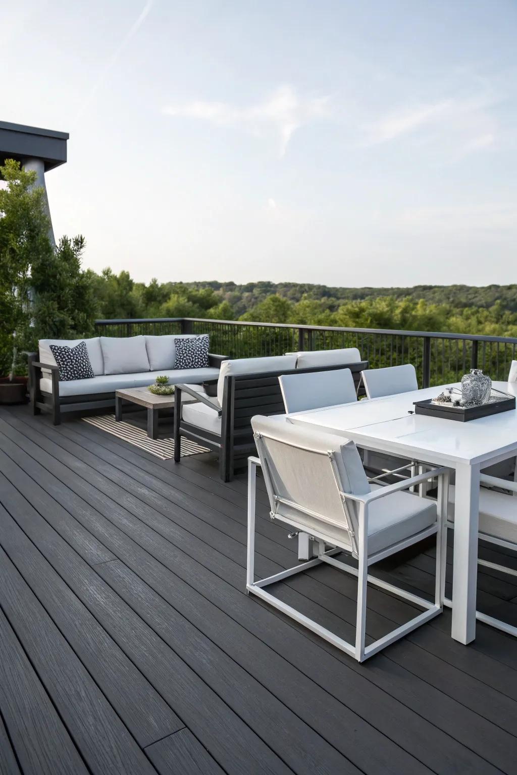 Charcoal decks provide a contemporary and versatile backdrop.