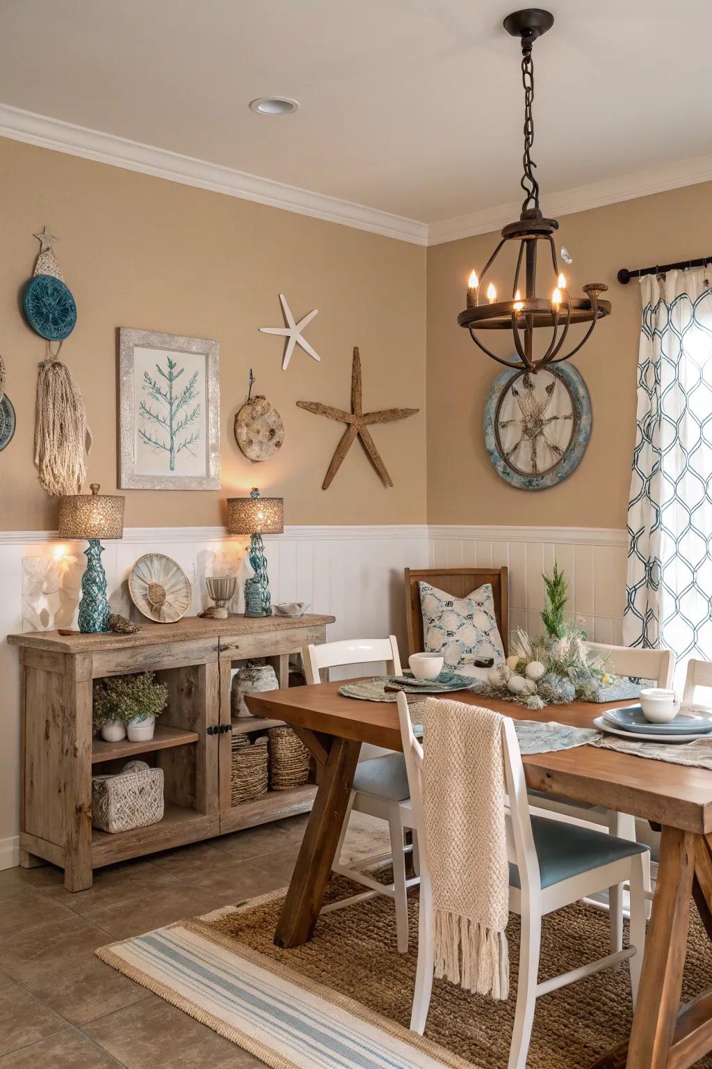 An inviting dining room with the gentle neutrality of sandy beige.