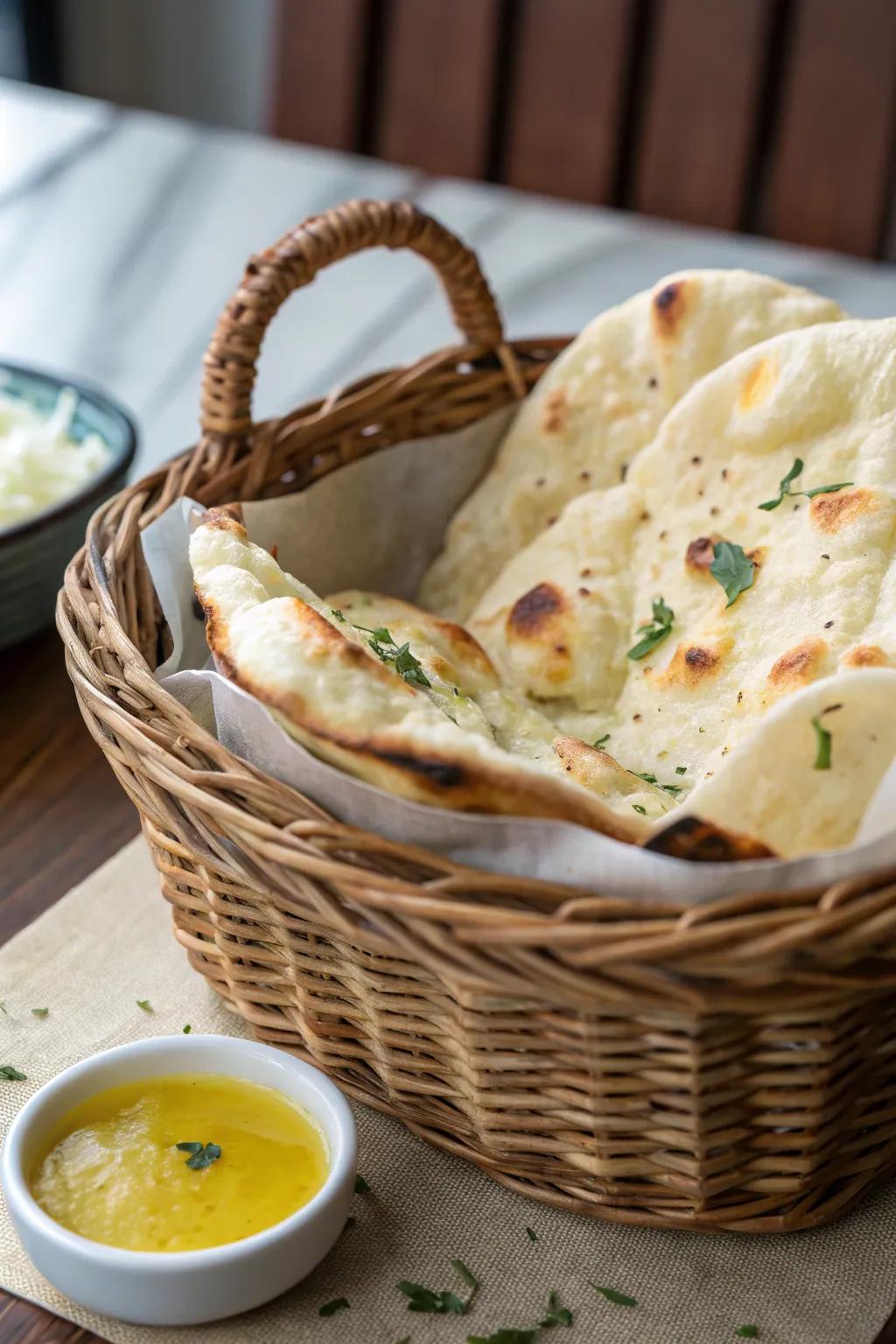 Aromatic butter naan, a must-have side for any Diwali feast.