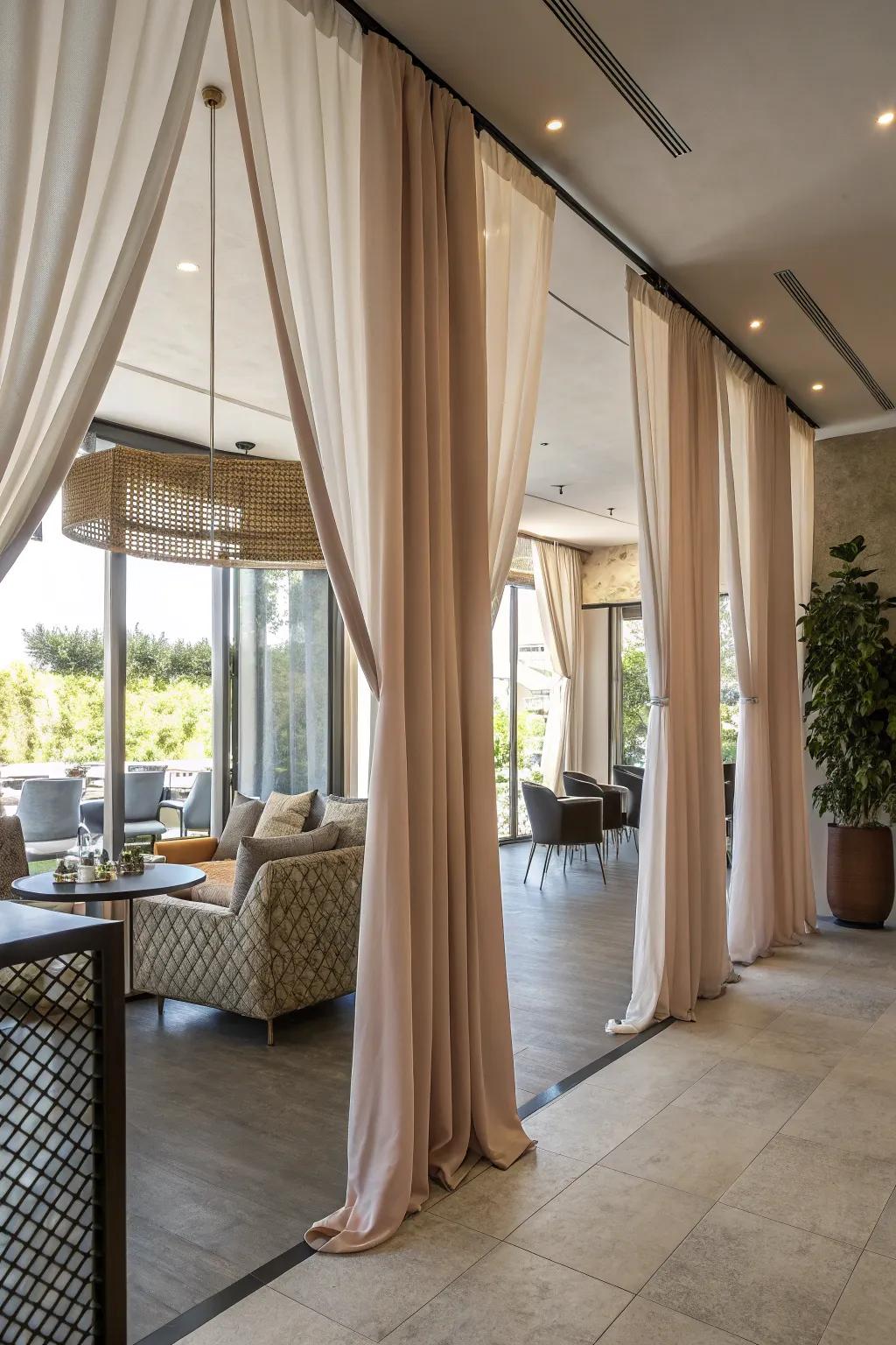 Create flexible spaces with curtain room dividers.