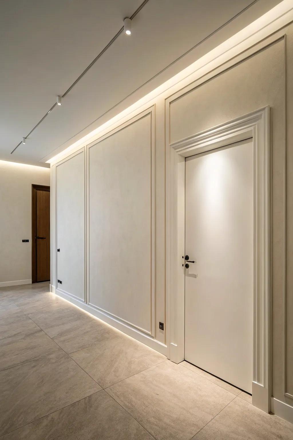 Concealed doors maintain clean lines in minimal spaces.