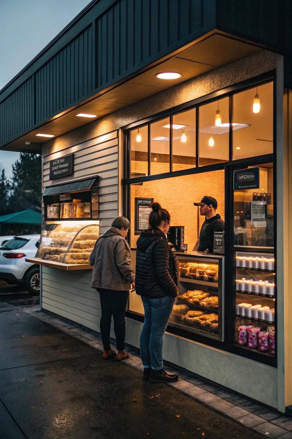 Cozy drive-thru coffee shop with a focus on comfort and atmosphere.