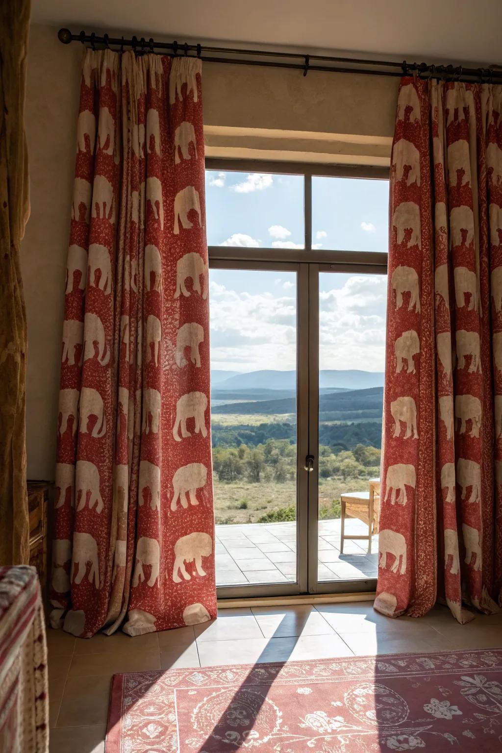 Elephant print curtains offer a bold and cohesive look to any room.