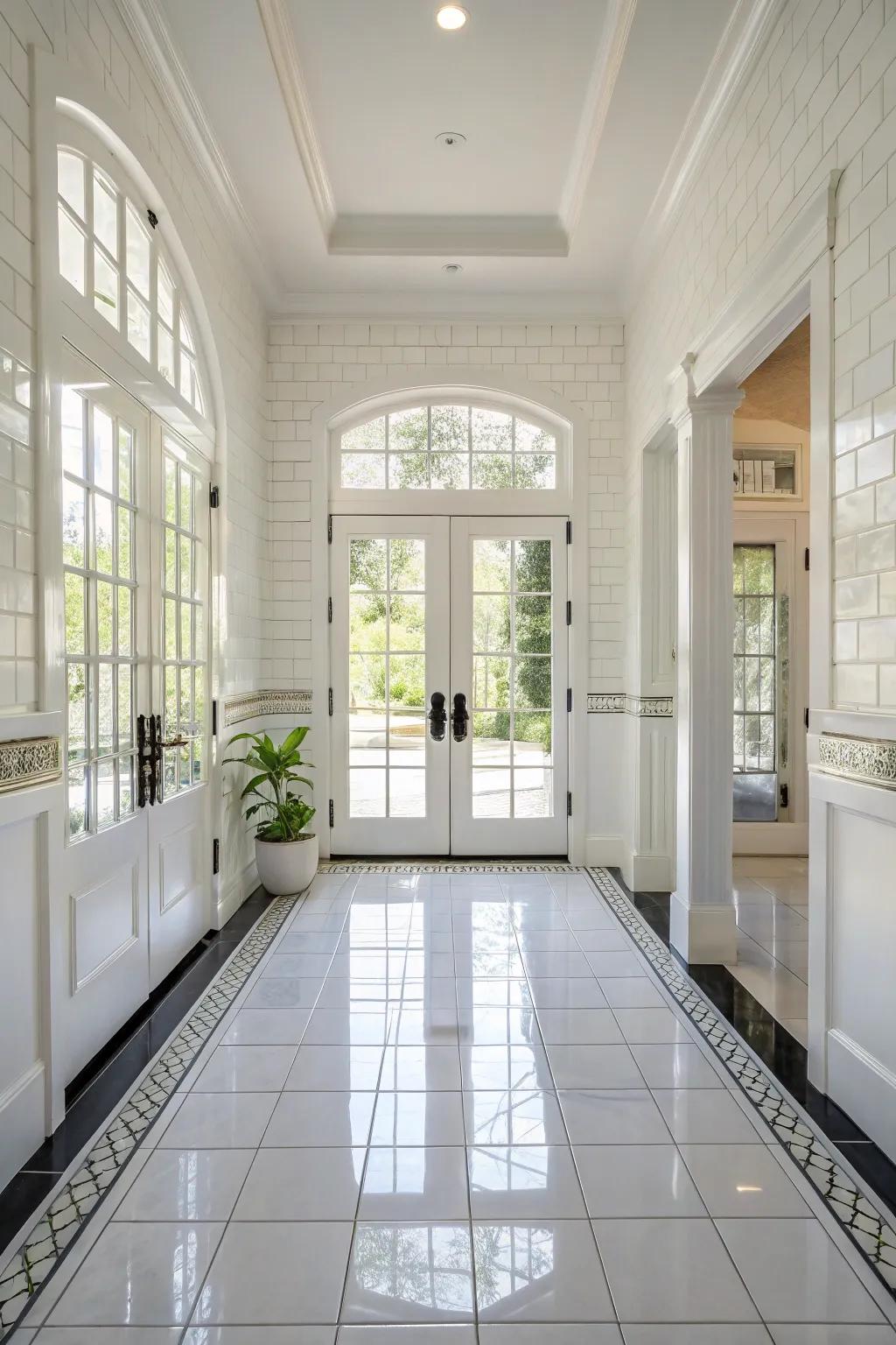 White tiles brighten and enlarge small spaces.