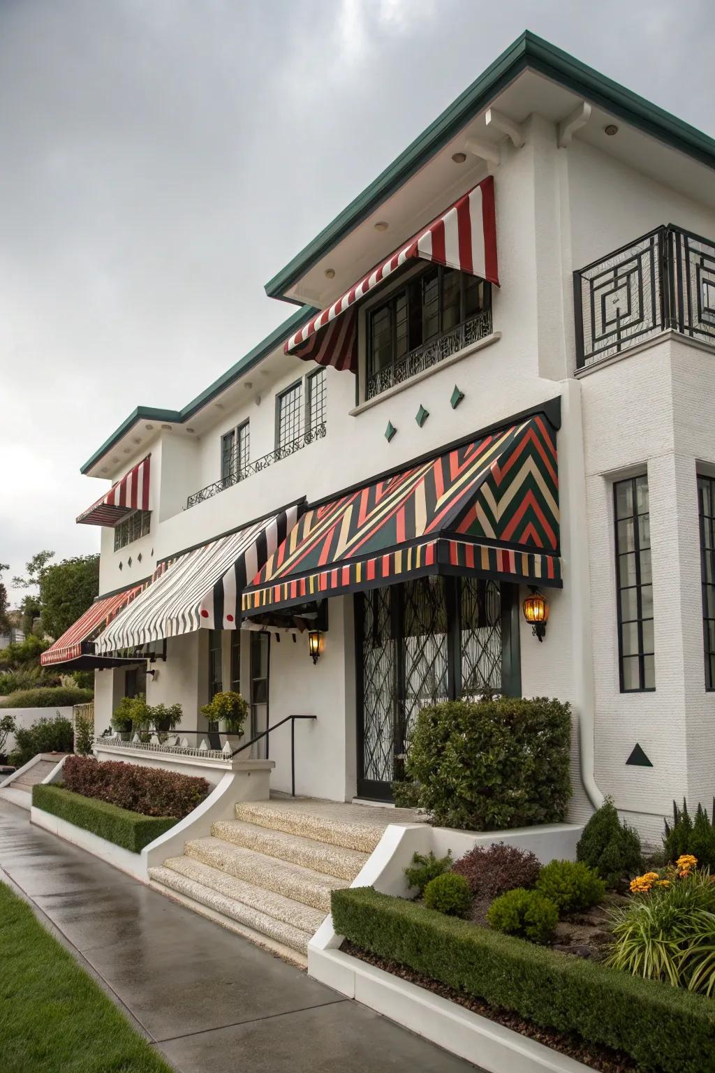 Art Deco-inspired awnings add a touch of vintage glamour.