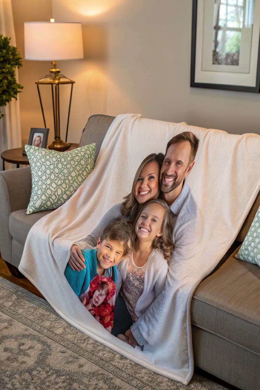 Stay cozy and sentimental with a personalized family photo blanket.