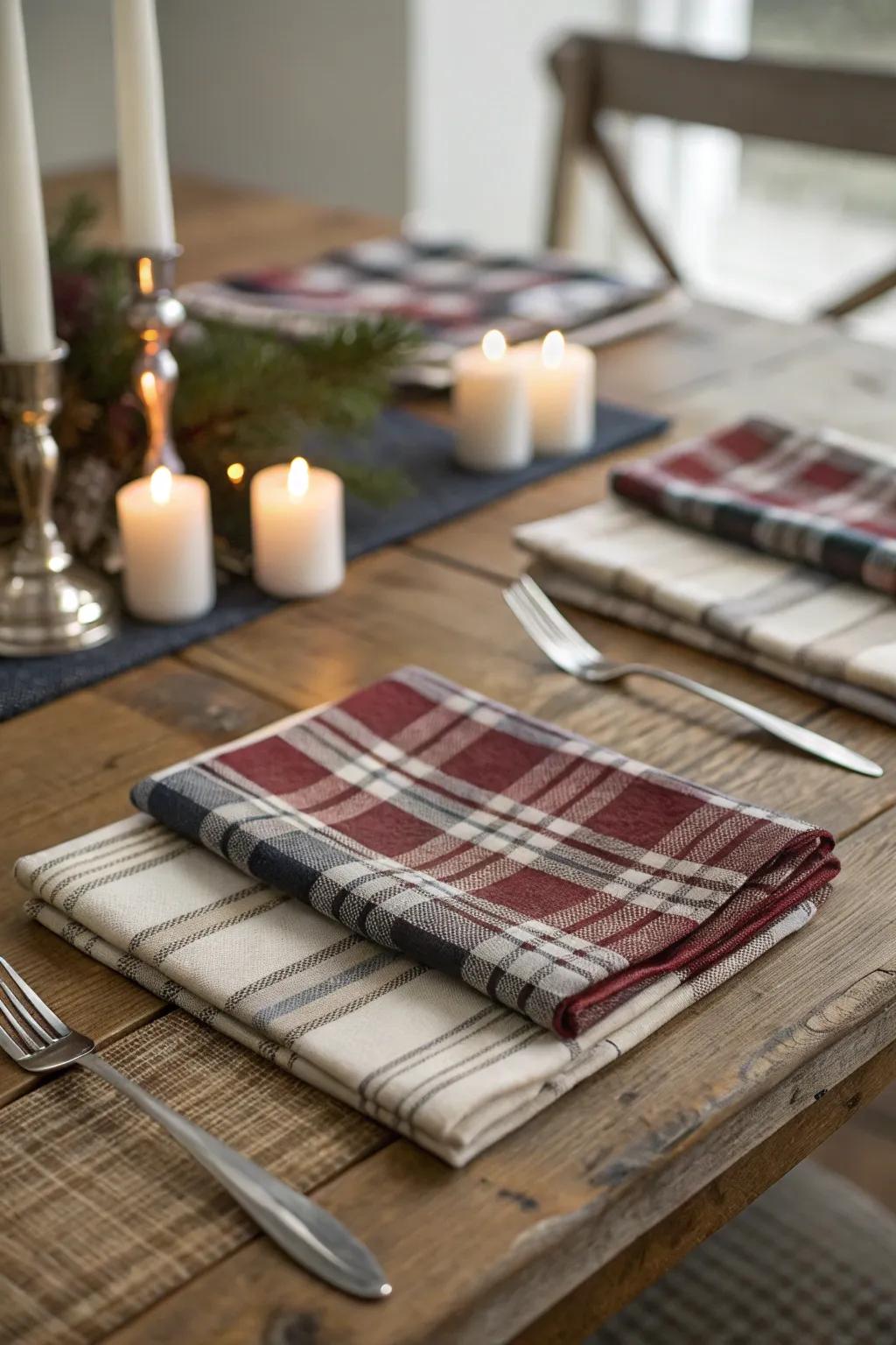 Plaid napkins add a pop of pattern and cozy feel.