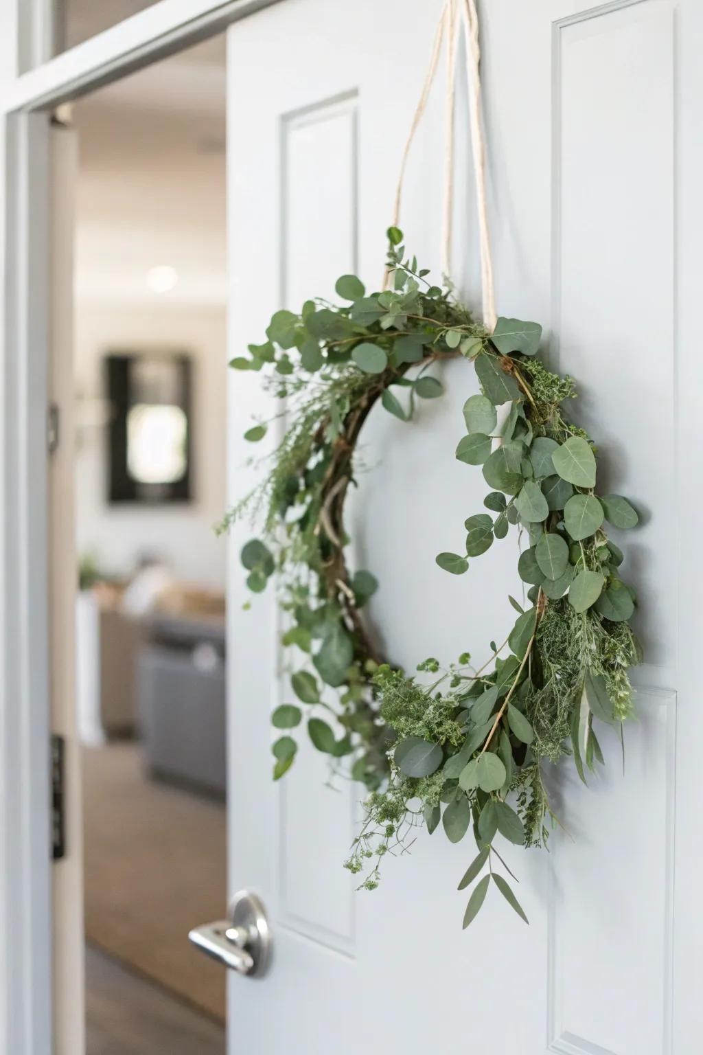 Simple elegance with a greenery-focused wreath.