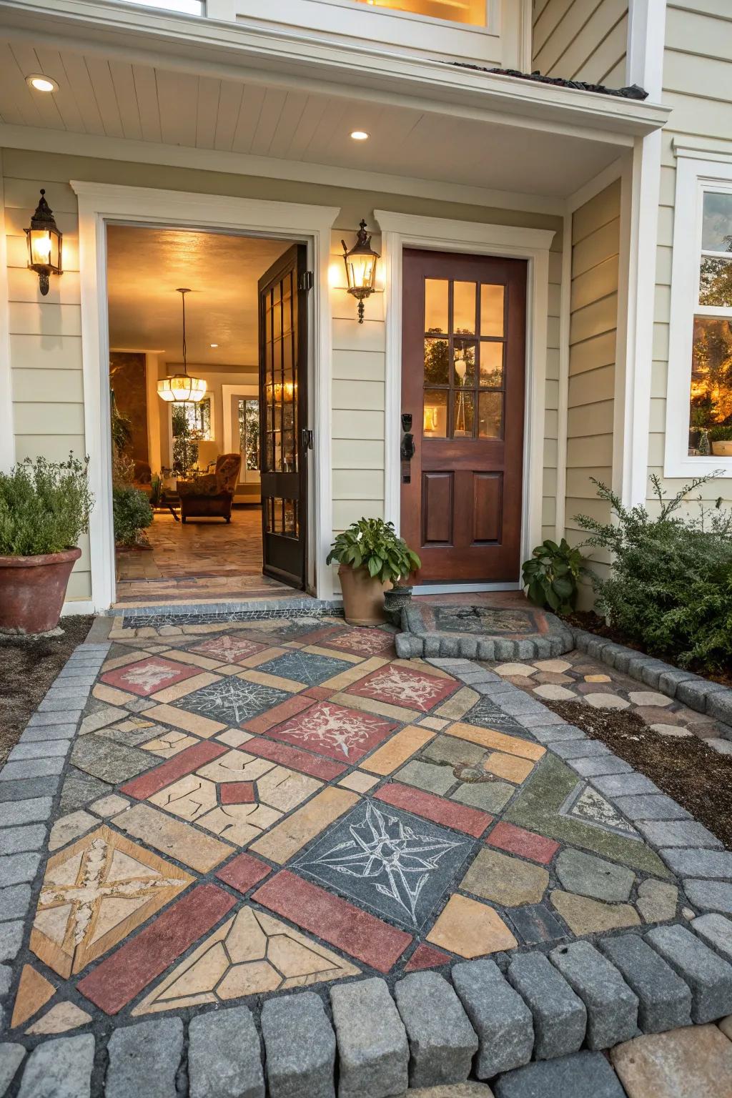 Creative pattern mix for an eclectic entrance.