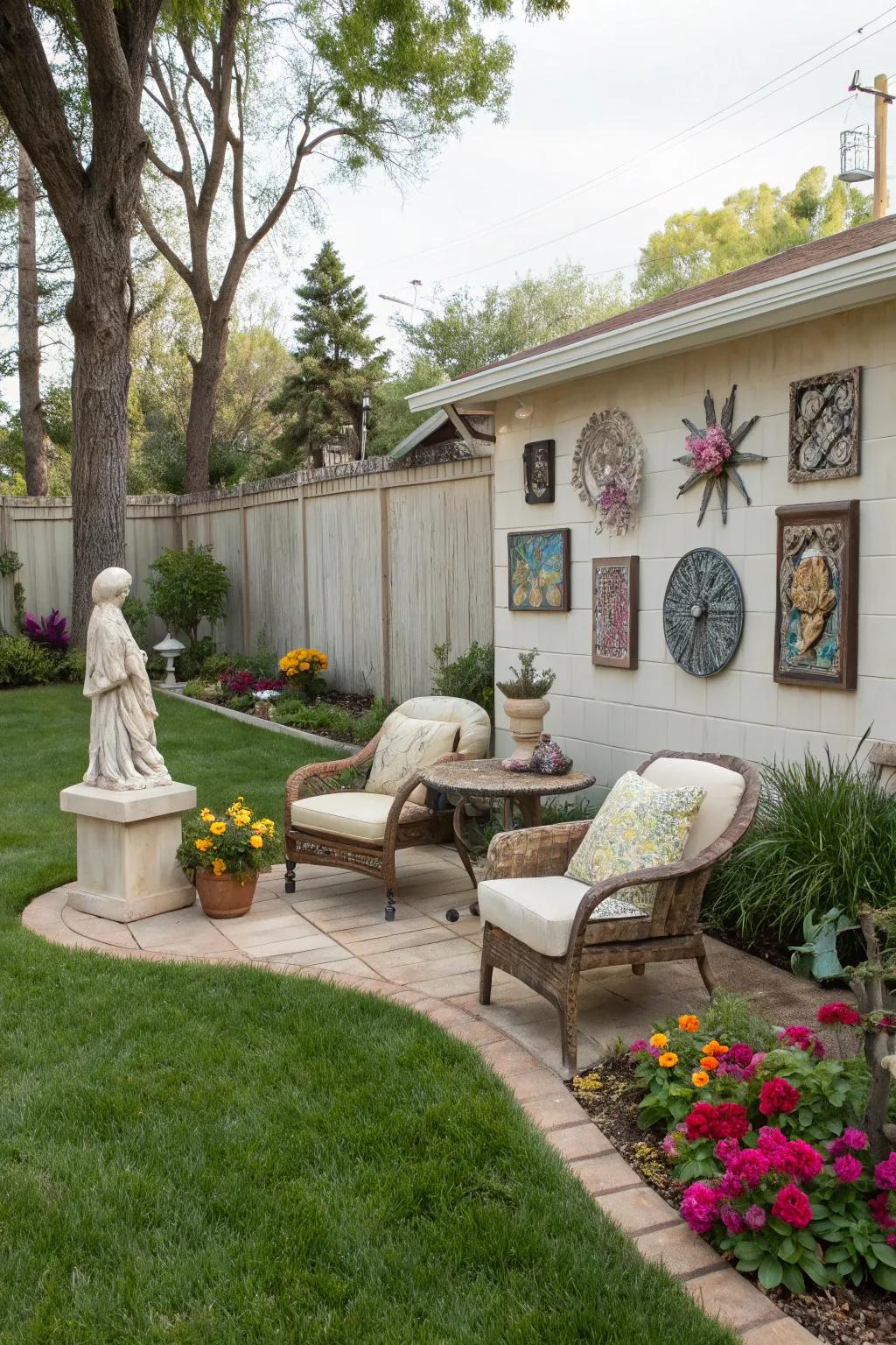 Make your space unique with an outdoor art gallery.