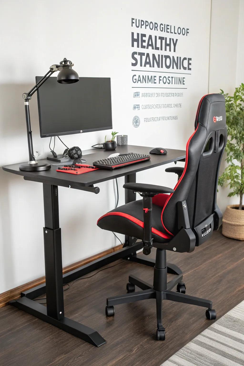 Standing desks encourage movement and healthier gaming habits.