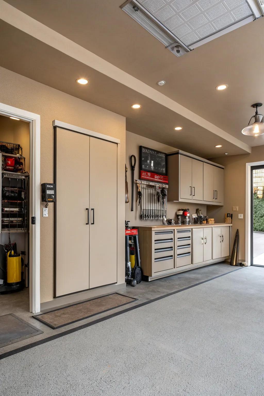 Taupe provides a flexible backdrop for any garage setup.