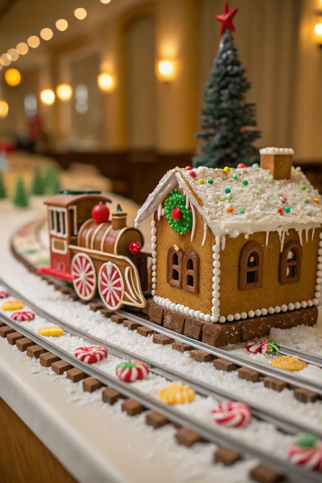 A gingerbread train station ready for adventure.