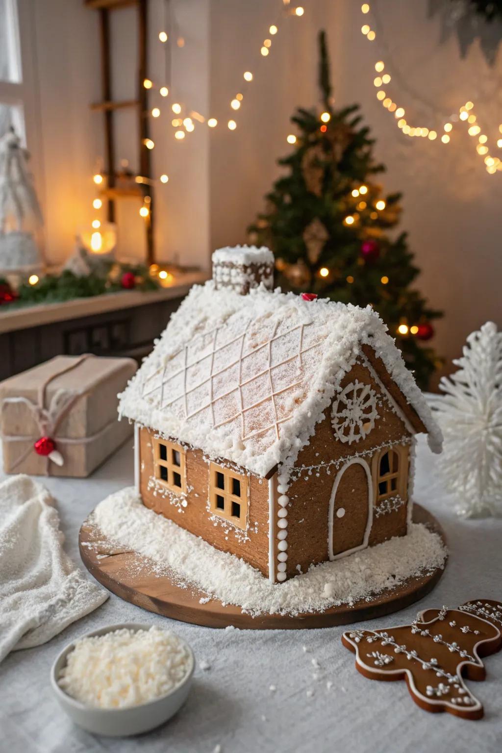 A coconut snow-covered gingerbread roof.