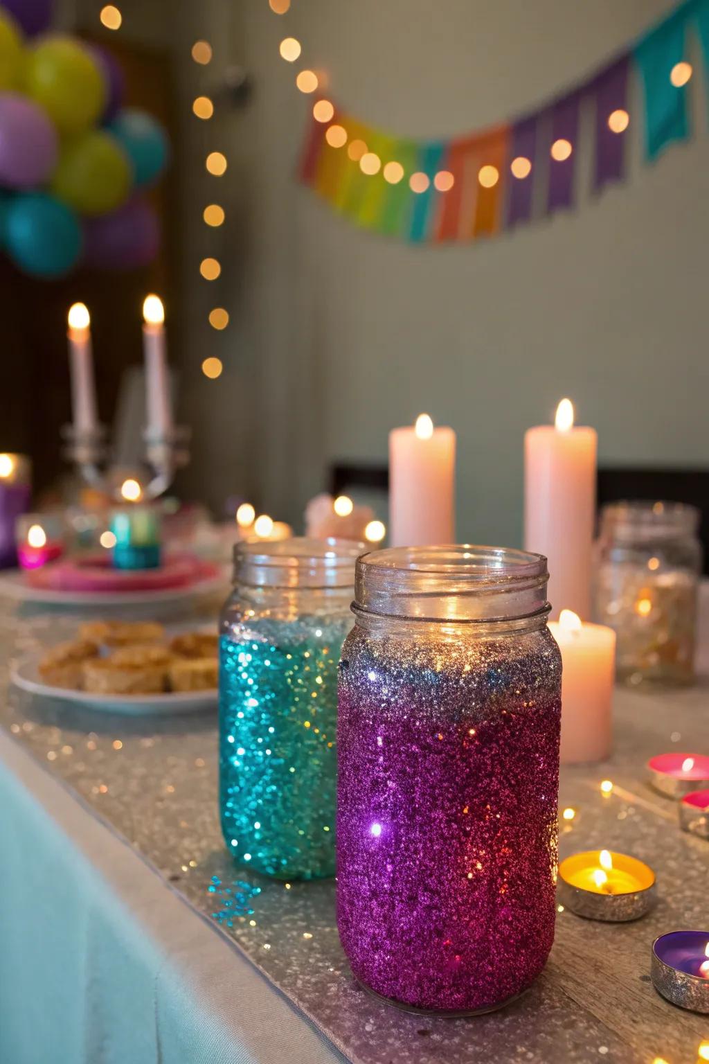 Glitter jars add a touch of glam to any celebration.