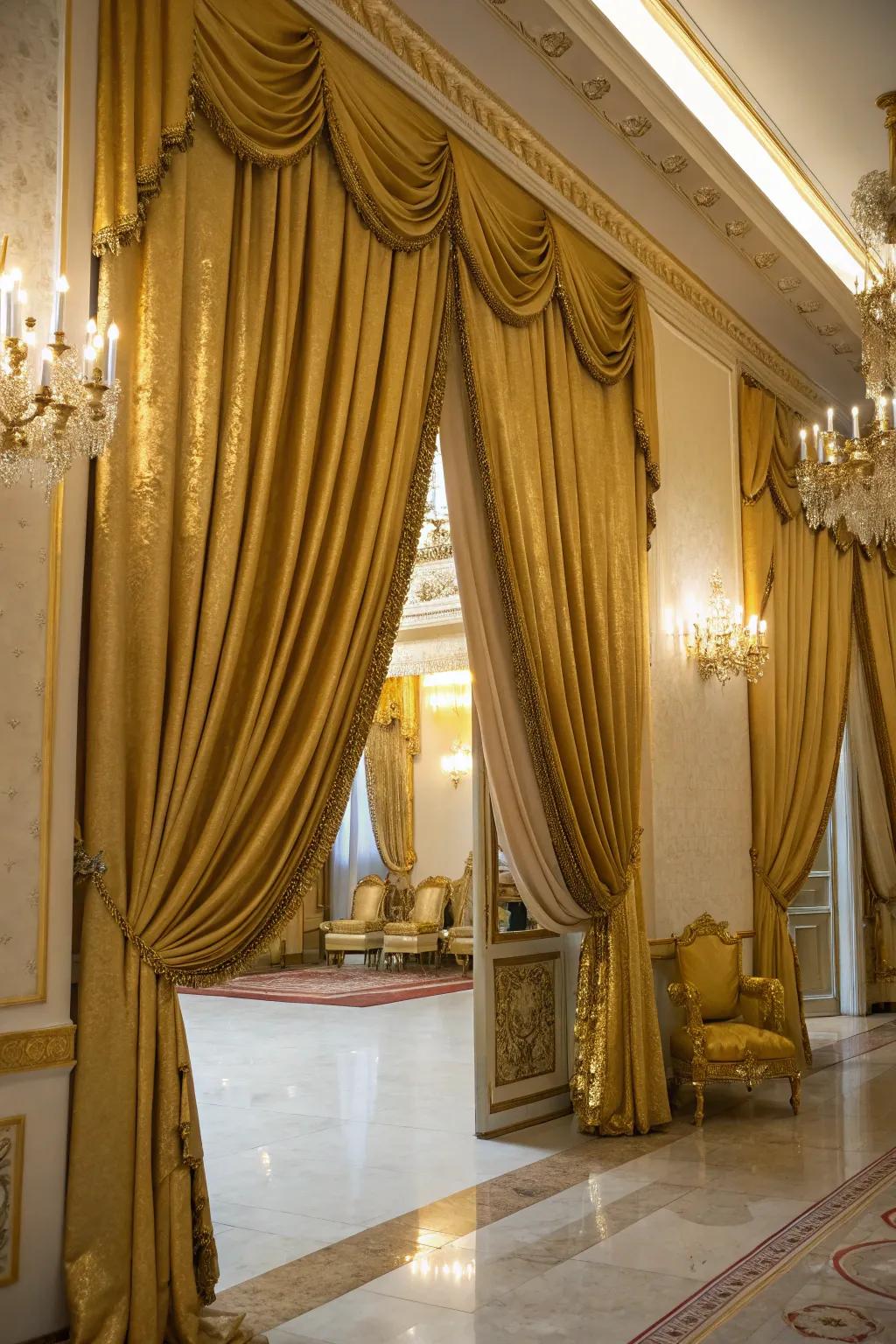 Gold drapes transform a room into an elegant and regal setting.