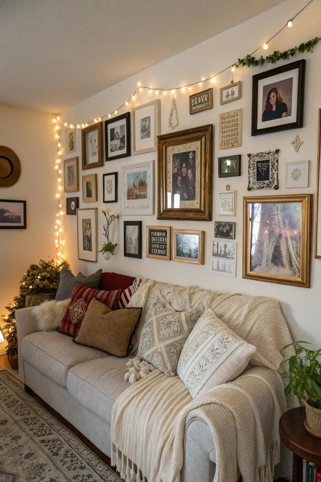 Mixing frame styles creates a dynamic and eye-catching display.
