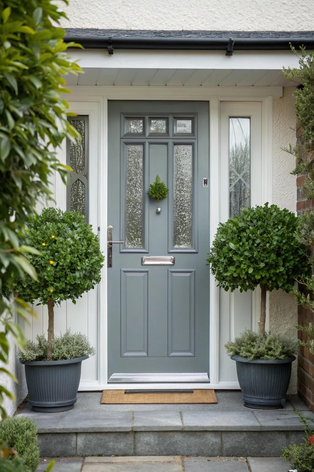 Symmetry around the door enhances its balanced and harmonious look.