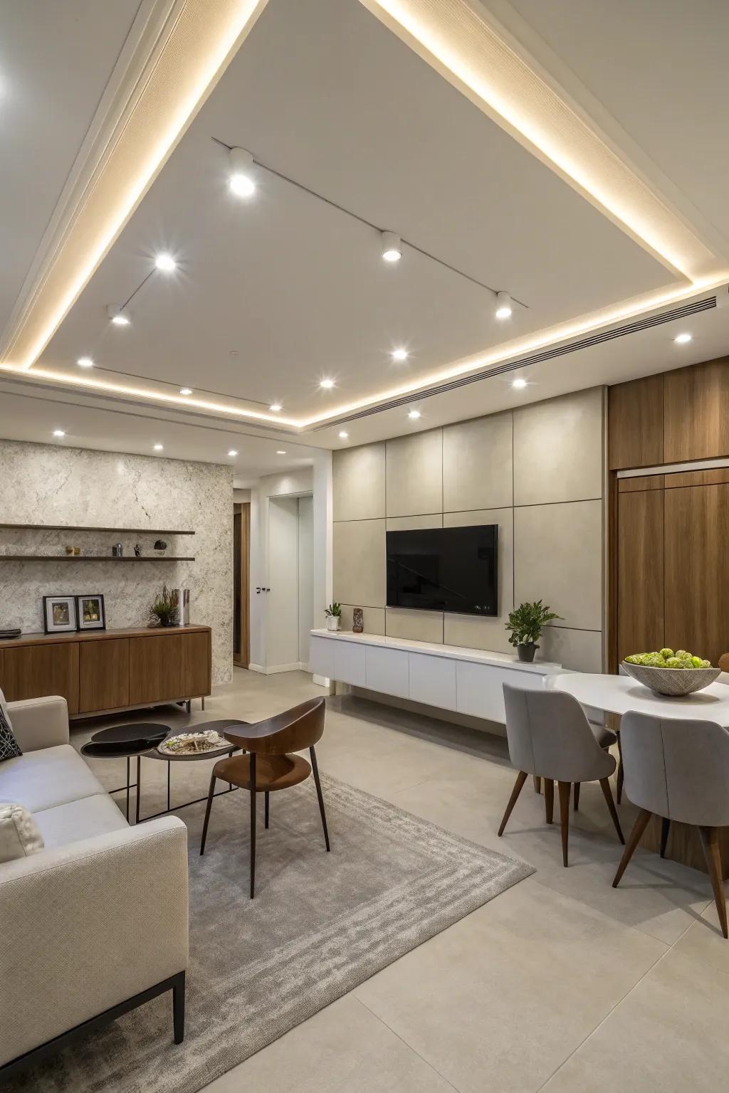 Recessed lighting provides a sleek aesthetic.