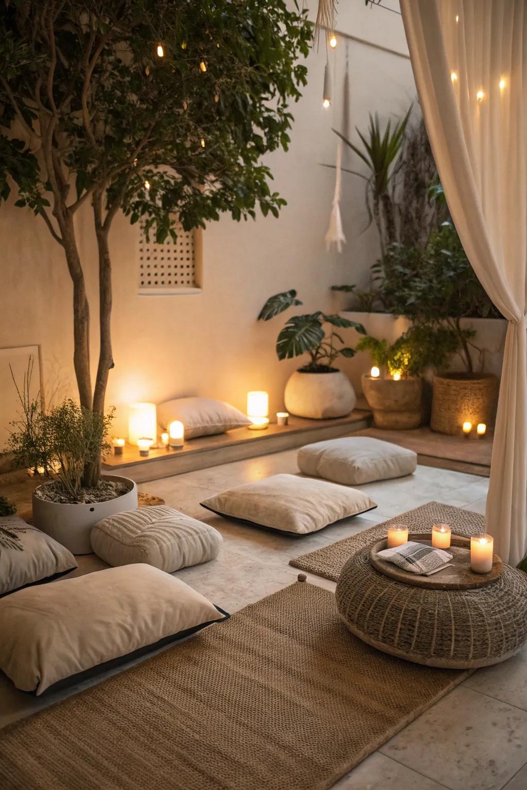 Find peace in a calming meditation corner.