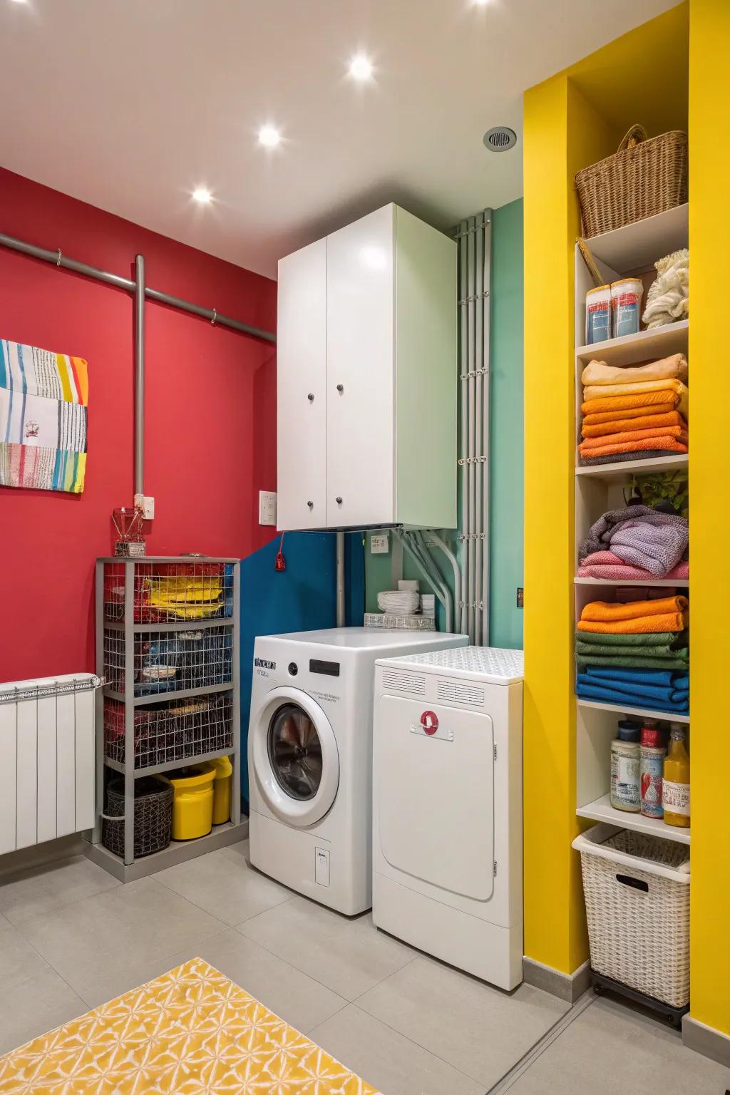 Color blocking adds vibrancy and distracts from appliances.