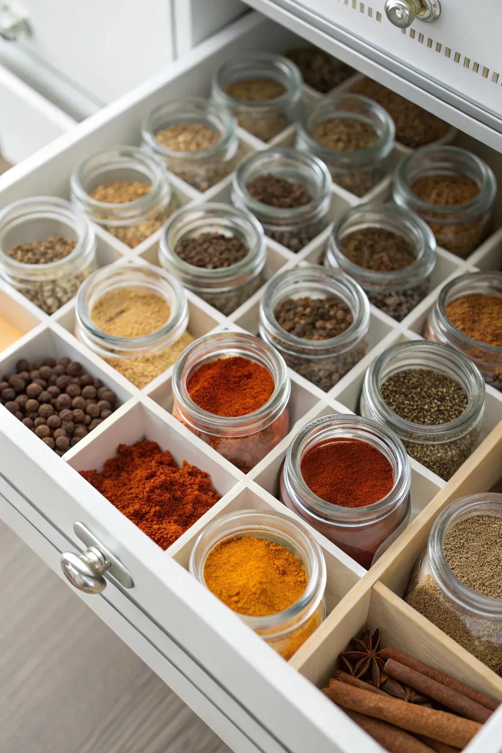 Transparent tops allow for easy identification of spices.