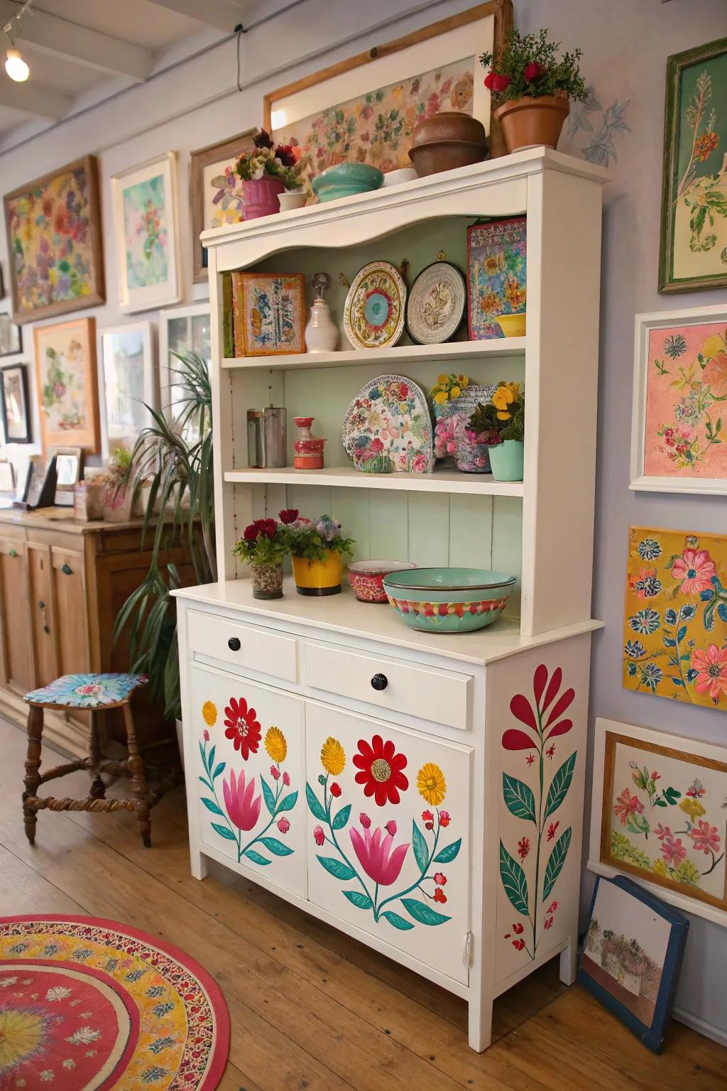 Artistic designs make this hutch a standout piece.