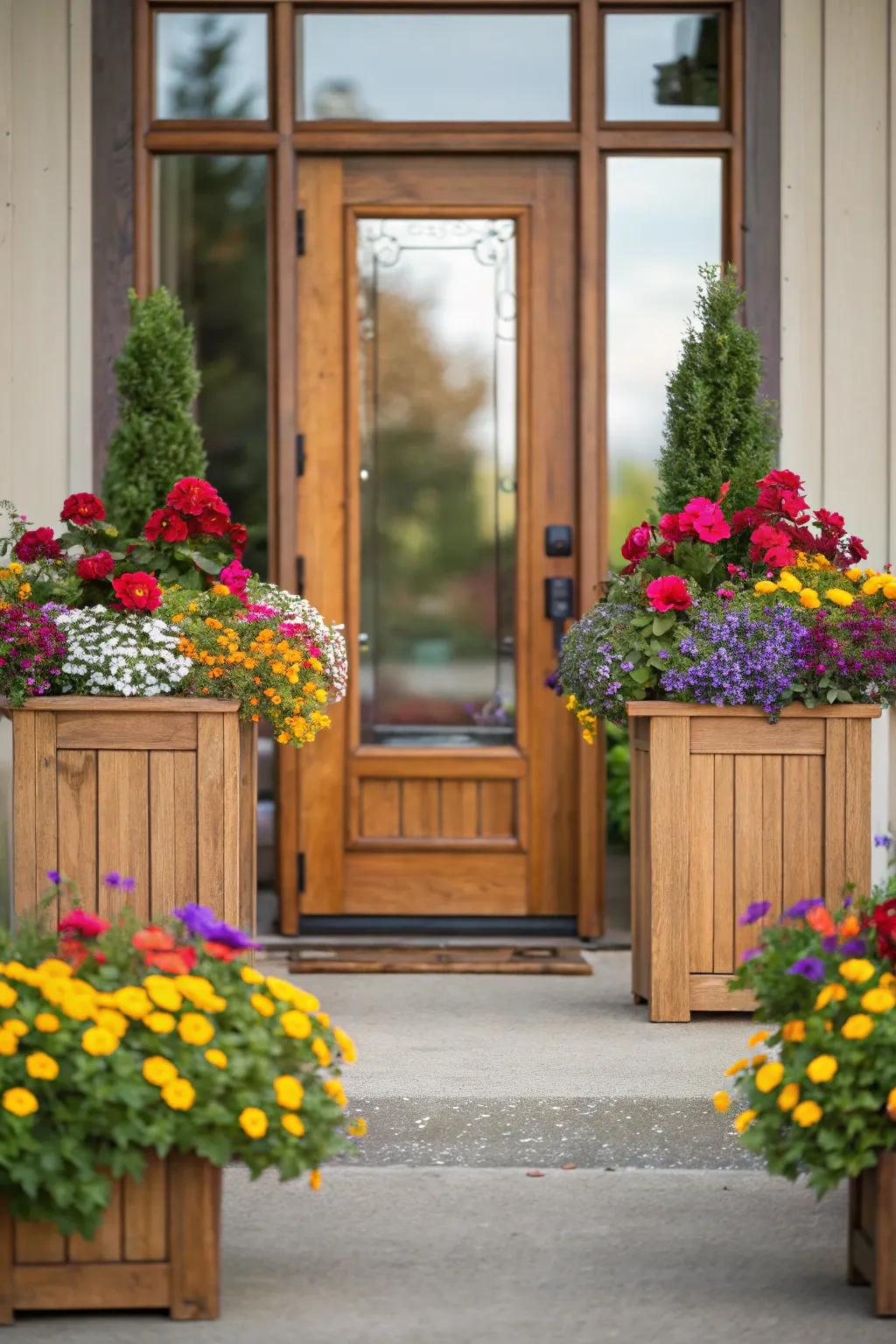 Planter boxes bring life and color to this entrance.