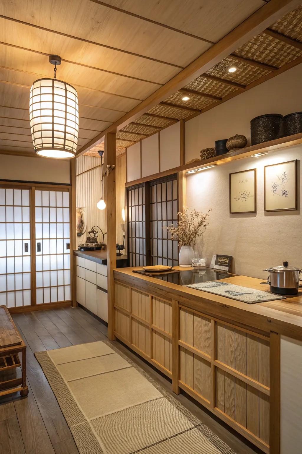 Indirect lighting enhances the ambiance of this kitchen.