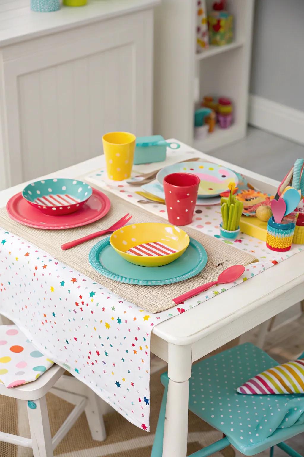 Mini dining table for child-friendly meals and gatherings.