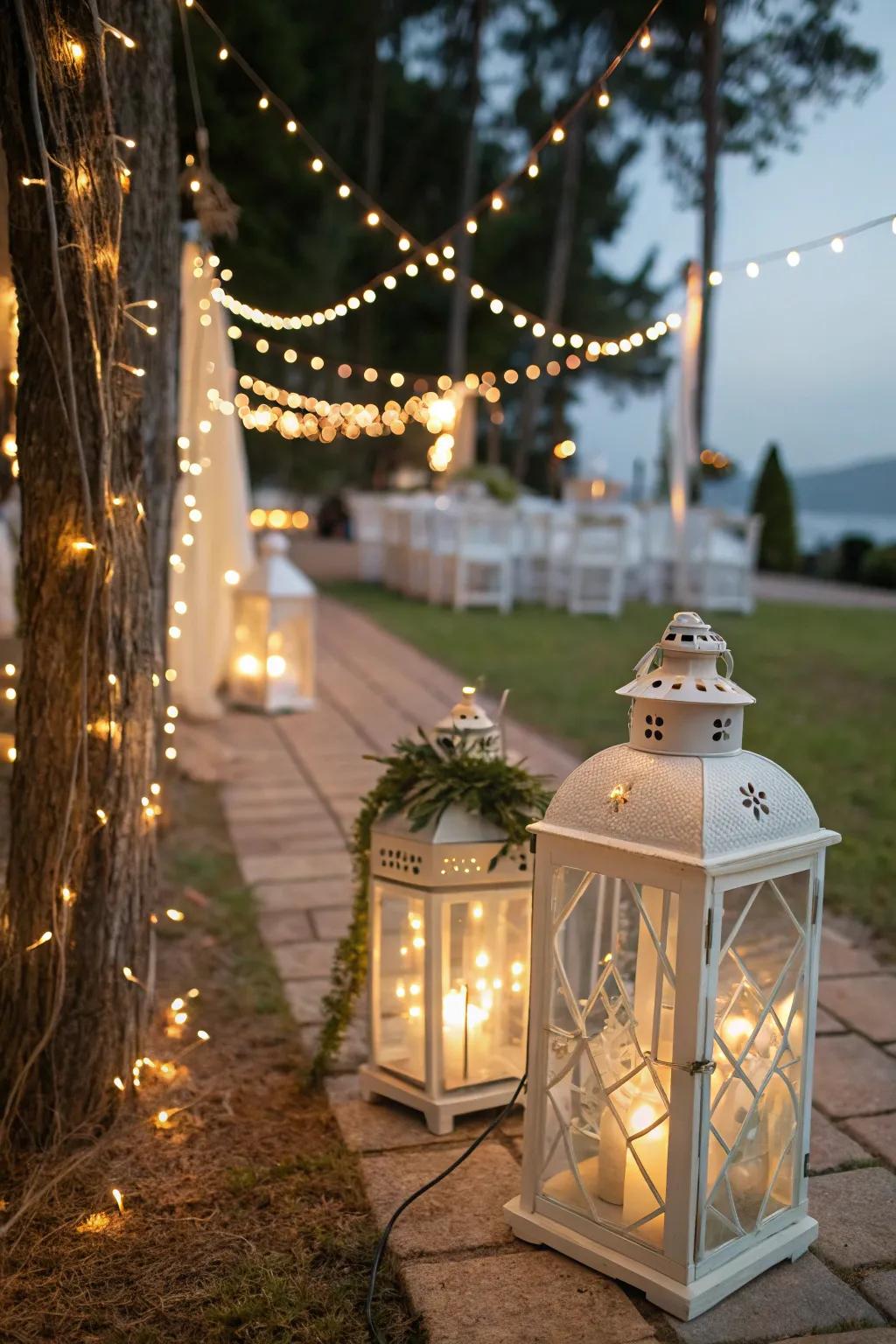 Fairy lights add a whimsical touch to lanterns.