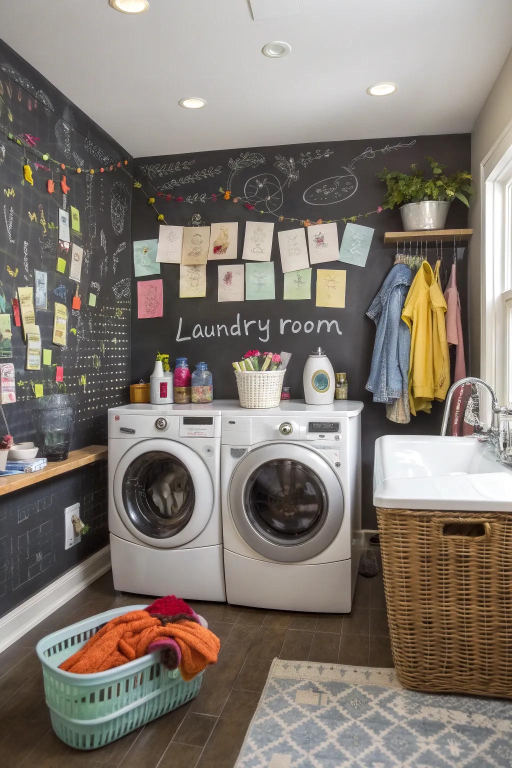 A chalkboard wall keeps your laundry room organized and fun.