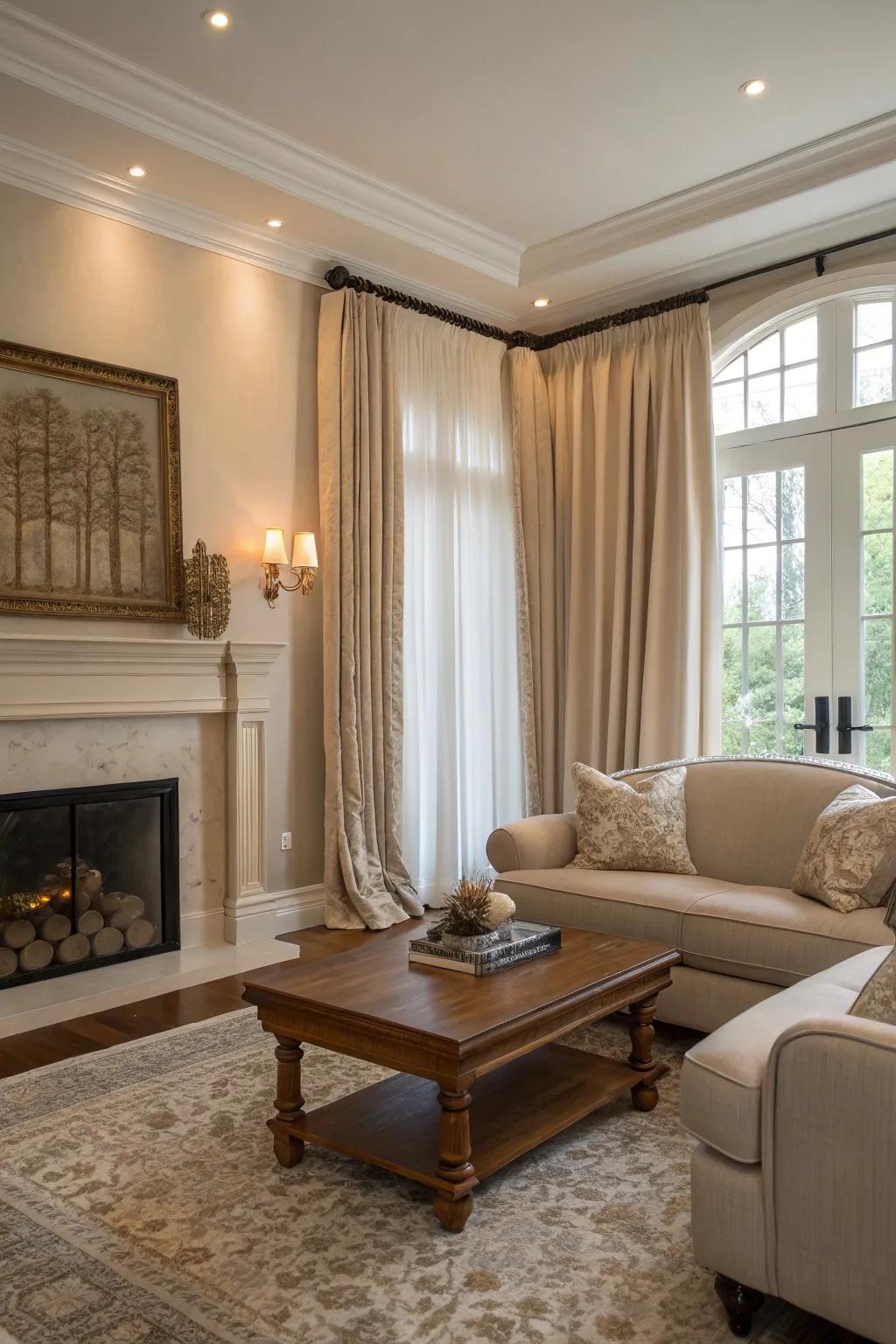 Neutral-toned curtains offer timeless elegance and versatility.