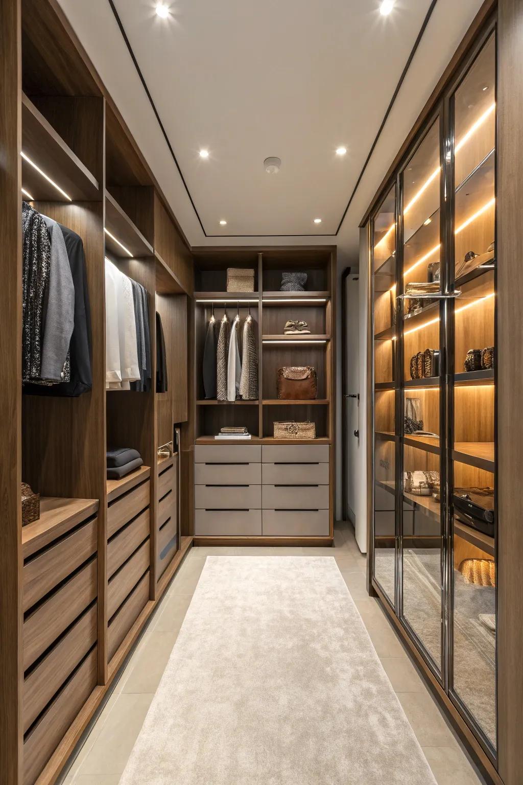 Customizable shelving providing flexibility for wardrobe changes.