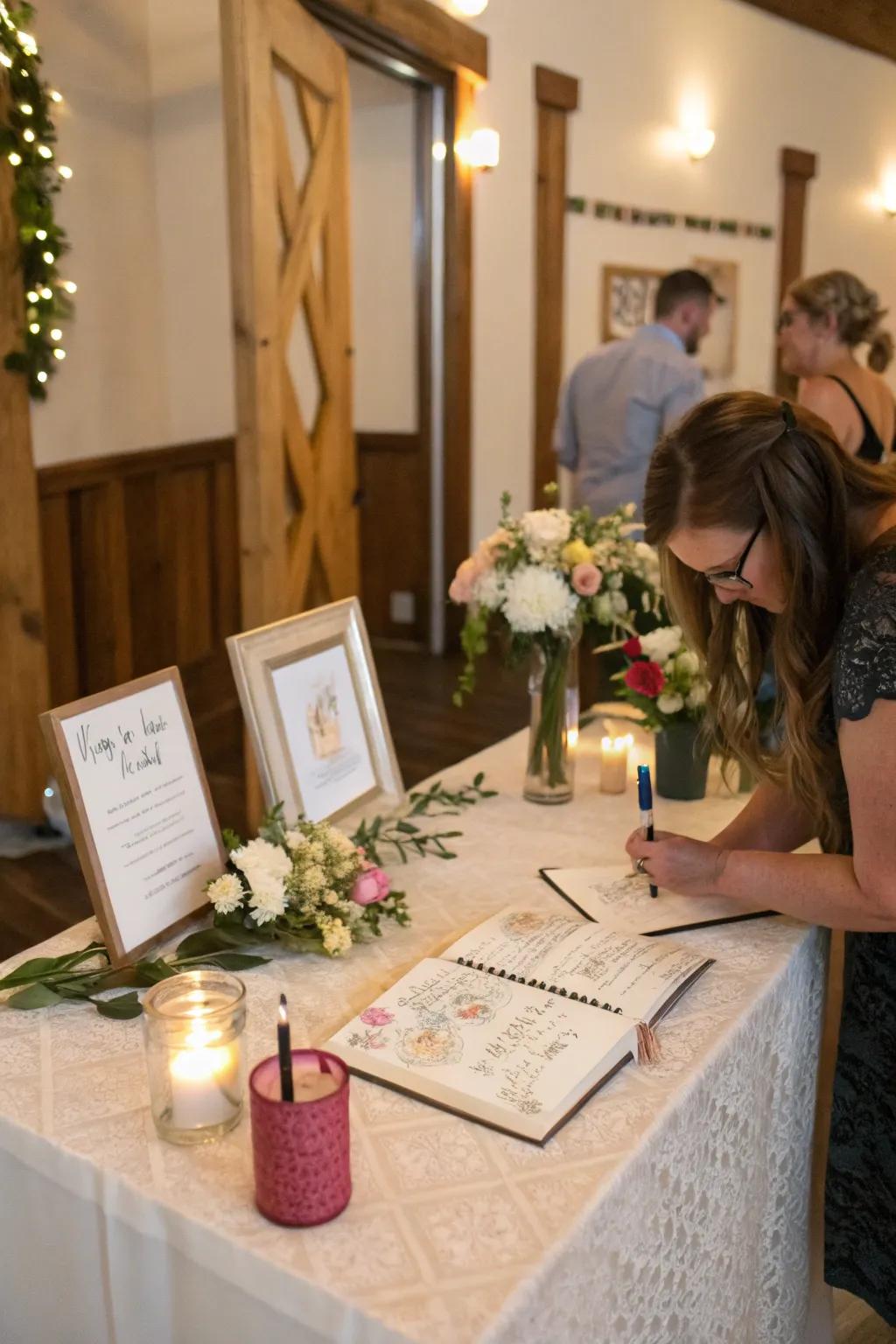 An interactive guestbook gathers cherished memories and messages.