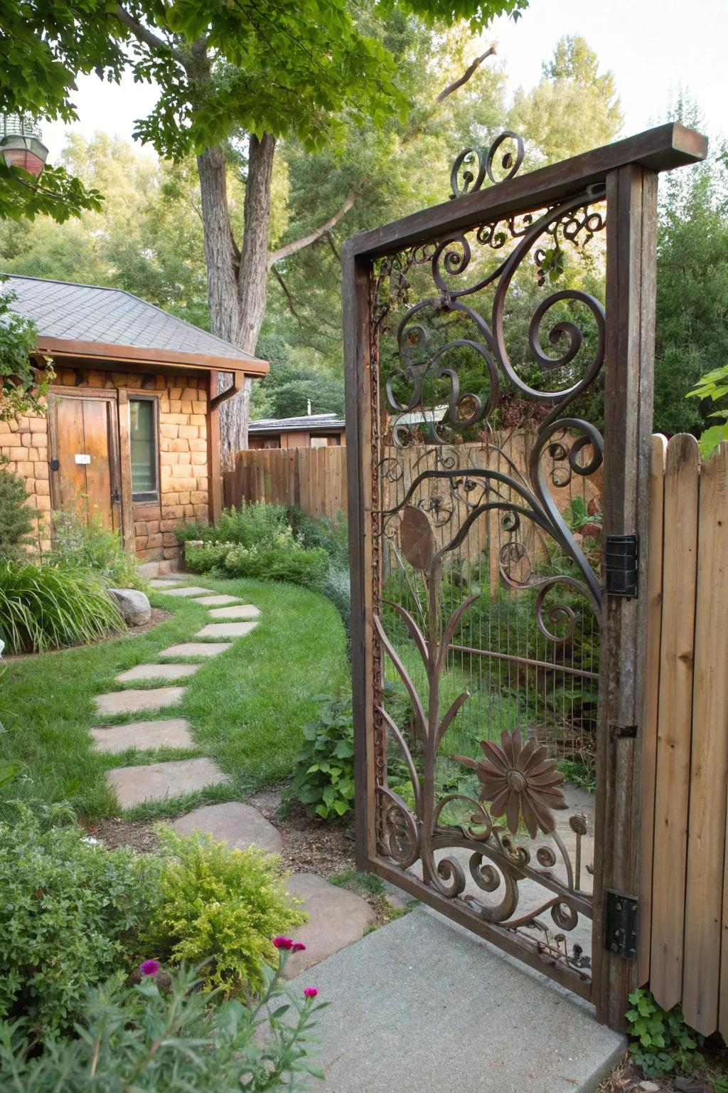 A gate crafted from recycled metal, showcasing creativity and sustainability.