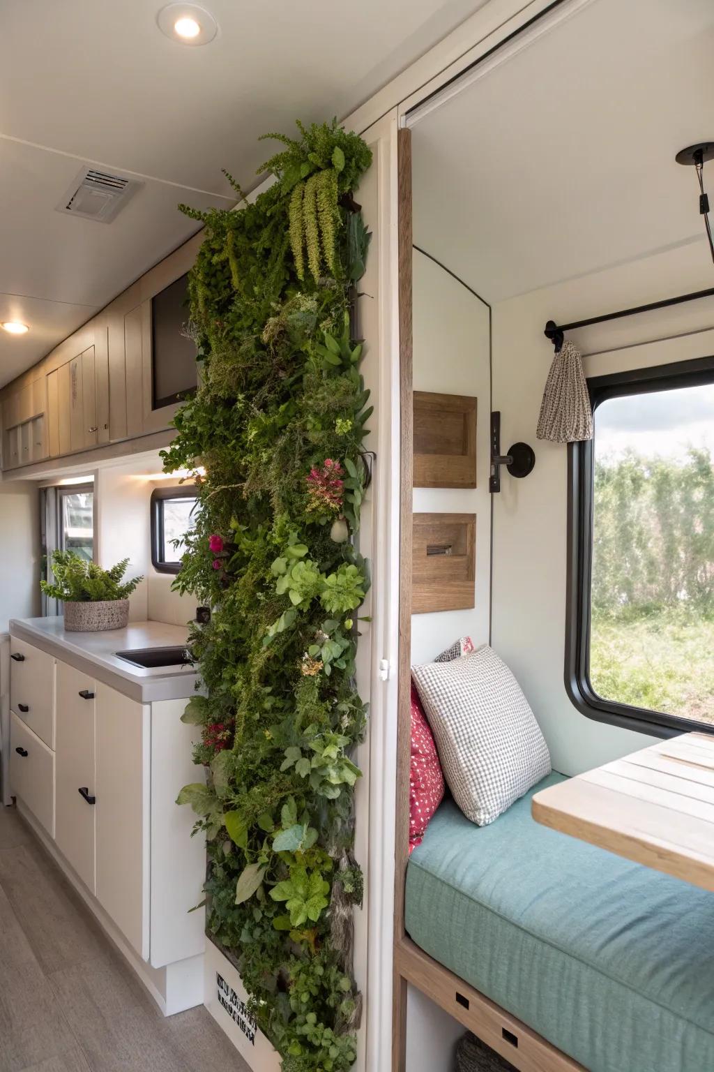 Vertical gardens can introduce greenery without sacrificing space in your mobile home.