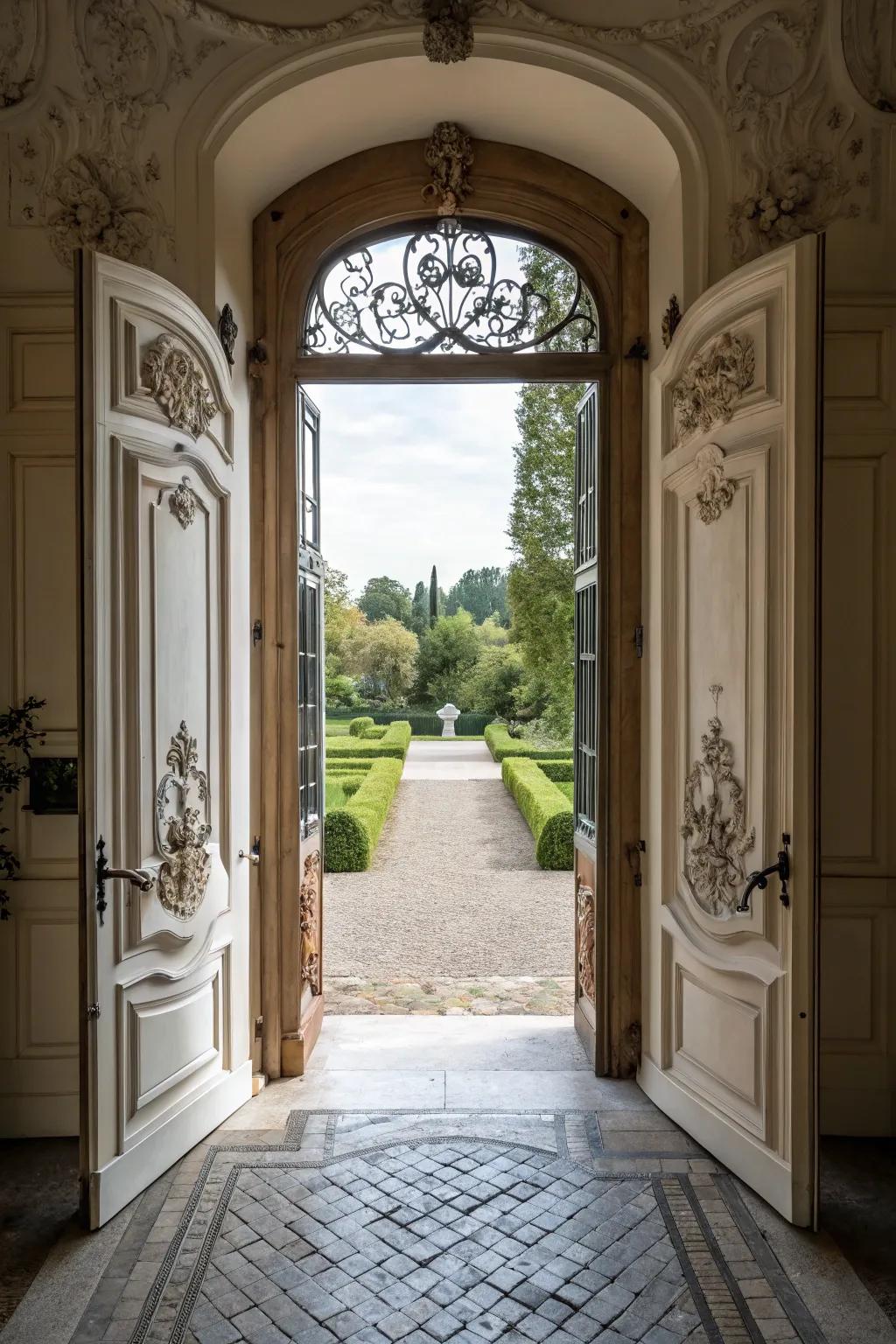 Double doors create a grand and impactful entrance.